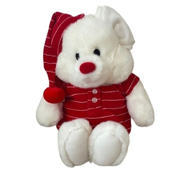 Vintage 90s Commonwealth Sleepy Mouse Plush Stuffed Animal Toy Red PJs 16in - Picture 1 of 10